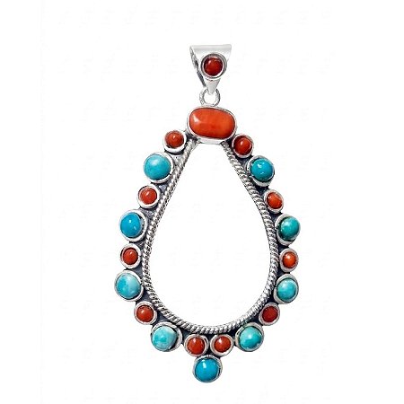 Pingente Turquesa e Coral Prata 925