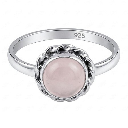Anel Quartzo Rosa Cordinha Prata 925