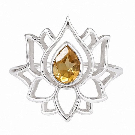 Anel Citrino Flor de Lótus de Prata 925