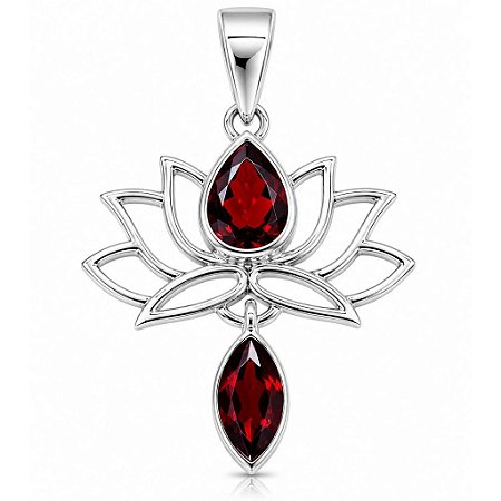 Pingente Granada Flor de Lótus Prata 925