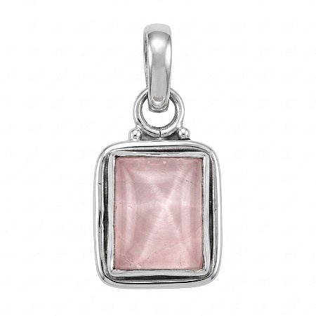 Pingente Retangular Quartzo Rosa Prata 925