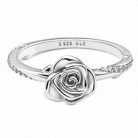 Anel Rosa Flor de Prata 925