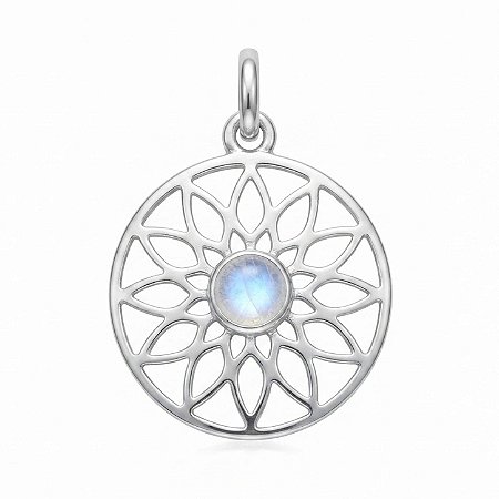 Pingente Pedra da Lua Mandala Prata 925