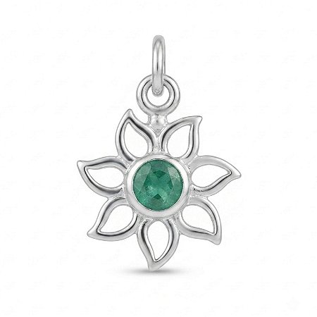 Pingente Esmeralda Flor Prata 925