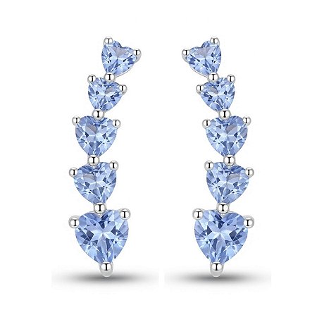 Brinco Earcuff Topázio Azul Coração Prata 925