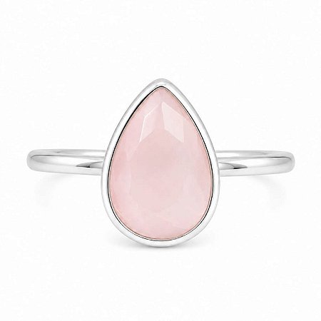 Anel Quartzo Rosa Gota de Prata 925