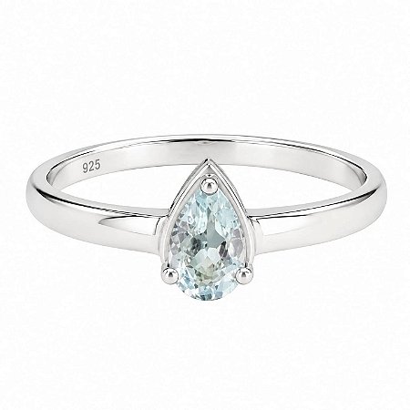 Anel Água Marinha Gota Garras de Prata 925