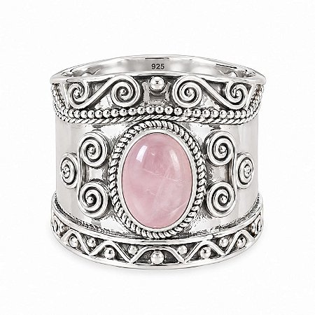 Anel Quartzo Rosa Indiano Prata 925