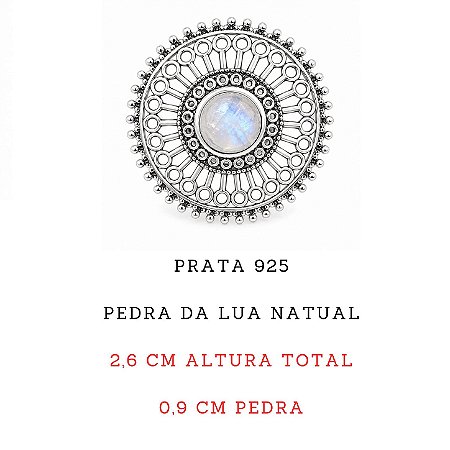 Anel Pedra da Lua Mandala Prata 925