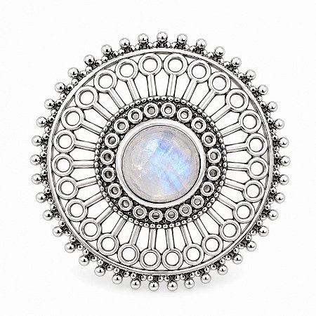 Anel Pedra da Lua Mandala Prata 925