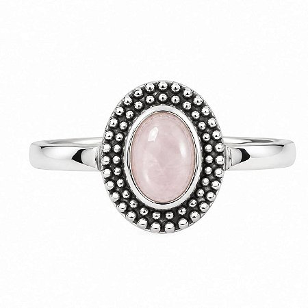 Anel Quartzo Rosa Oval Indiano de Prata 925