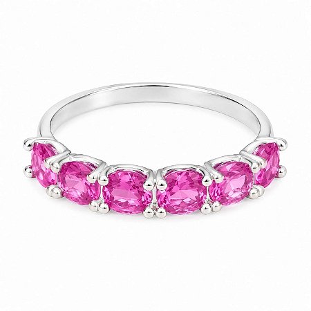 Anel Rubi Rosa Aliança de Prata 925