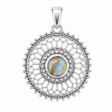 Pingente Labradorita Mandala de Prata 925