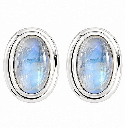 Brinco Pedra da Lua Oval Slim de Prata 925