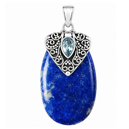 Pingente Lápis Lazuli e Água Marinha de Prata 925