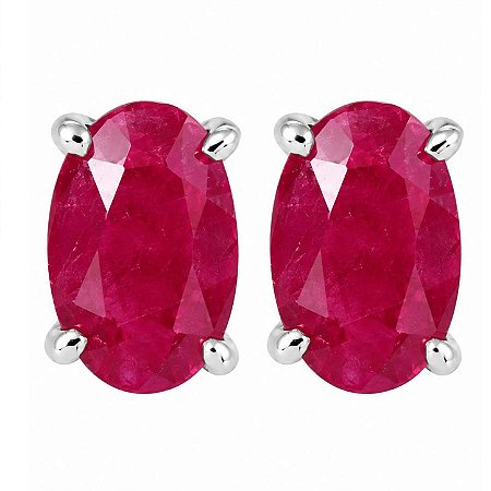 Brinco Rubi Oval de Prata 925