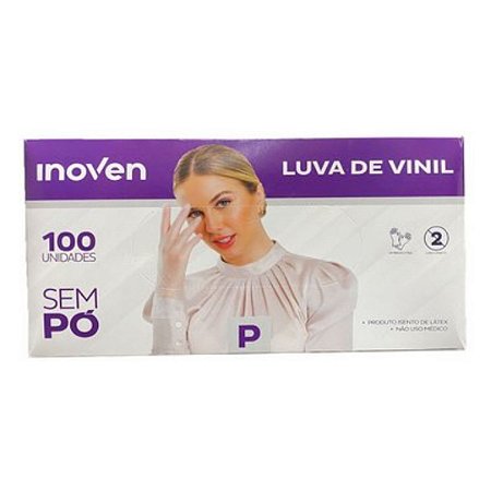 LUVA DESCARTÁVEL DE VINIL SEM PÓ INOVEN