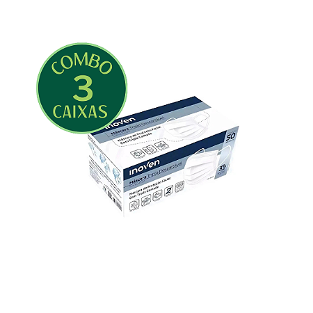 COMBO - 3 CAIXAS - MÁSCARA DESCARTÁVEL TRIPLA CAMADA BRANCA INOVEN - 50 unid.