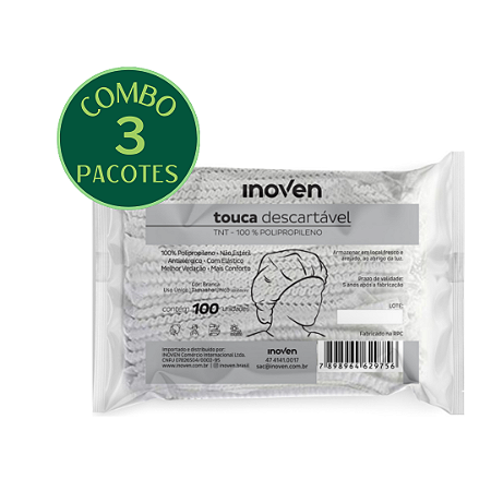COMBO - 3 PACOTES - TOUCA DESCARTÁVEL EM TNT INOVEN - 100 unidades