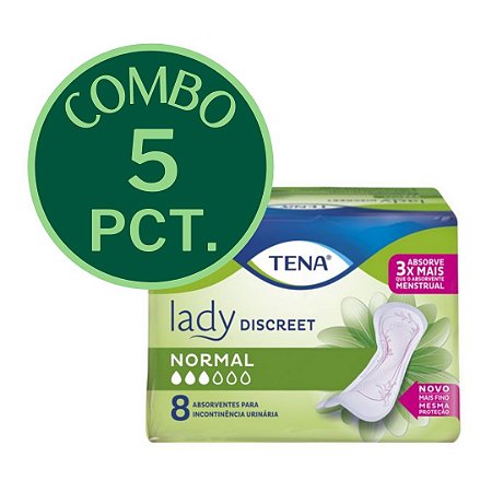 COMBO - 5 PACOTES - ABSORVENTE TENA LADY DISCREET NORMAL - Olía Conforto e  Saúde