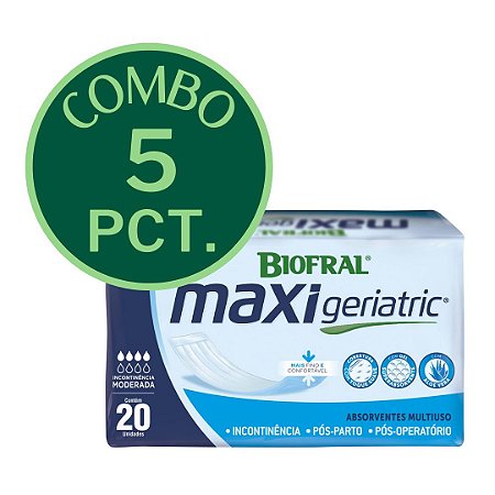 COMBO - 5 PACOTES - ABSORVENTE BIOFRAL MAXI GERIATRIC - 20 unid.