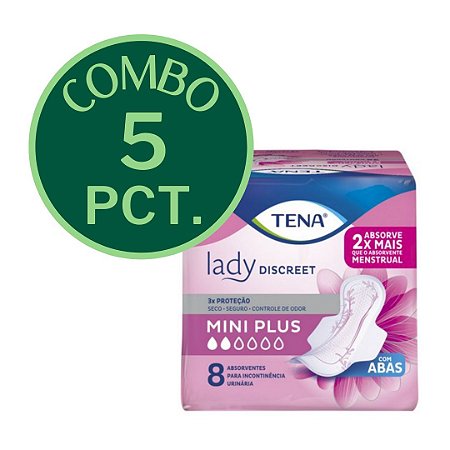 COMBO - 5 PACOTES - ABSORVENTE TENA LADY DISCREET MINI PLUS