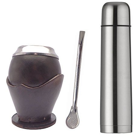 Kit Chimarrão Uruguaio Cuia / Térmica com Capa / Bomba Inox