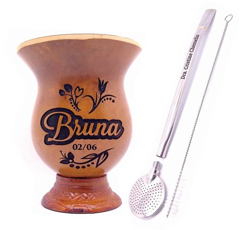 Kit Cuia Chimarrão + Bomba Inox 25 Desmontável Personalizado