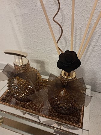 Kit Lavabo dourado/ marrom Luxo