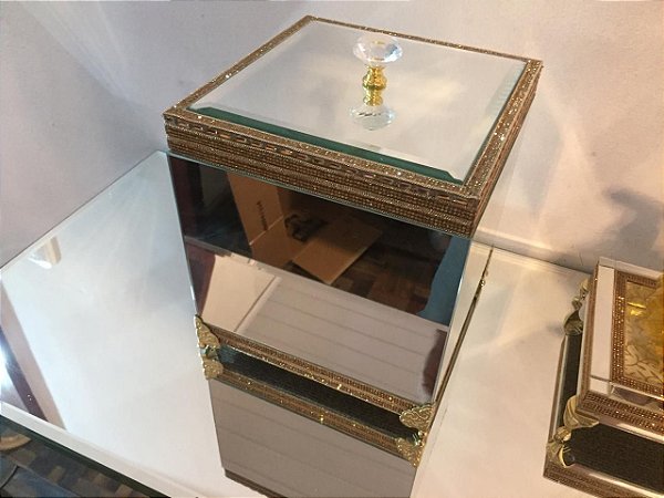Lixeira luxo + porta lenços luxo strass e espelho