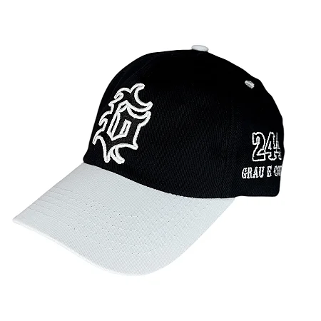 BONÉ GRAU E CORTE 244 - PRETO ABA BRANCA *fecho de plástico*