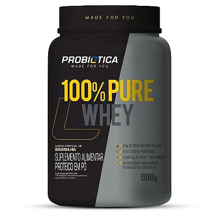 100% PURE WHEY NOVA FÓRMULA BAUNILHA 900G PROBIÓTICA