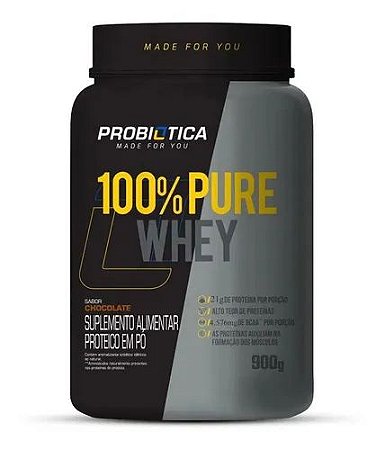 100% PURE WHEY NOVA FÓRMULA CHOCOLATE 900G PROBIÓTICA