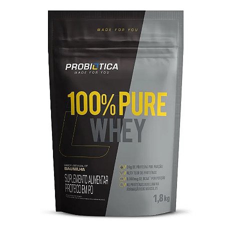 100% PURE WHEY REFIL NOVA FÓRMULA BAUNILHA 1,8KG PROBIÓTICA