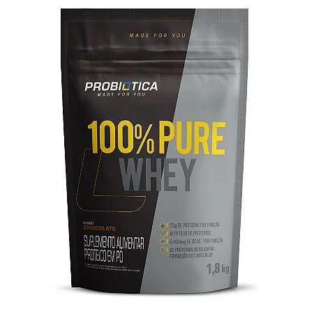 100% PURE WHEY REFIL NOVA FÓRMULA CHOCOLATE 1,8KG PROBIÓTICA