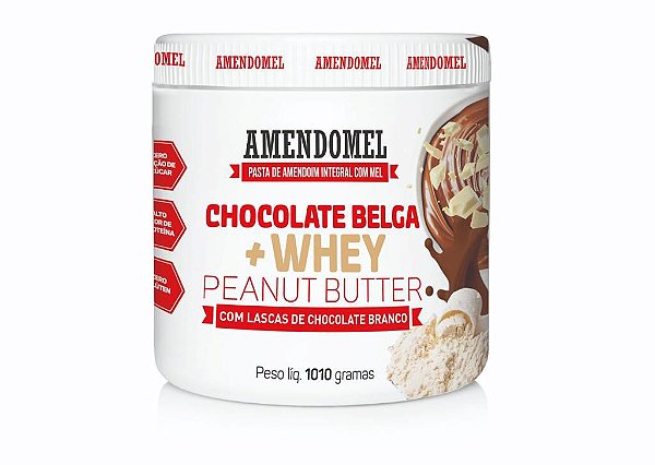 AMENDOMEL CHOCOLATE BELGA  + WHEY COM LASCAS DE CHOCOLATE BRANCO 1,010KG