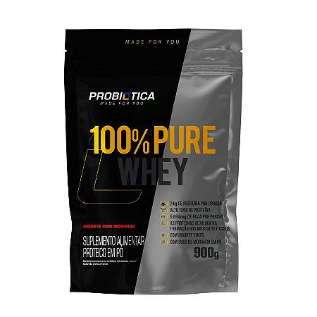 100% PURE WHEY REFIL IOGURTE COM MORANGO 900G PROBIÓTICA