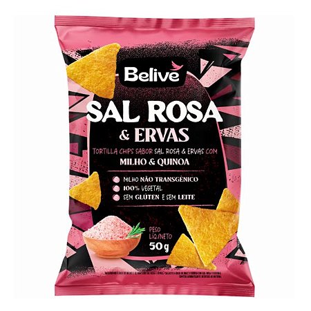 TORTILLA CHIPS SABOR SAL ROSA E ERVAS SEM GLÚTEN SEM LEITE BELIVE 50G