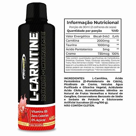 L-CARNITINE 3000 + CHROME 735MCG 480ML FRUTAS VERMELHAS PROSIZE NUTRITION