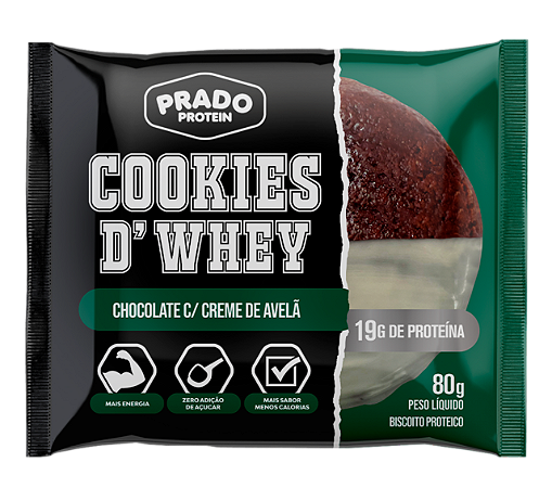COOKIES D'WHEY CHOCOLATE COM CREME DE AVELÃ  80G PRADO PROTEIN
