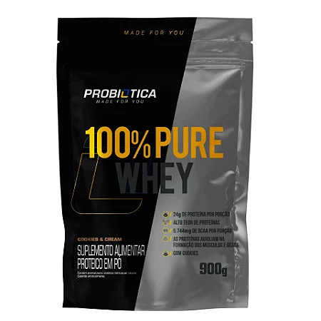 100% PURE WHEY REFIL NOVA FÓRMULA COOKIES & CREAM 900G PROBIÓTICA
