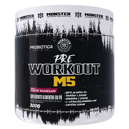PRE WORKOUT M5 FRUTAS VERMELHAS 300G PROBIÓTICA