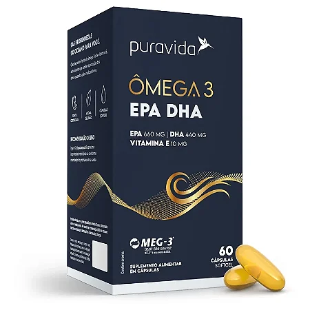ÔMEGA 3 EPA DHA VITAMINA E + 1.411MG DE ÔMEGA 3 60CAP PURA VIDA