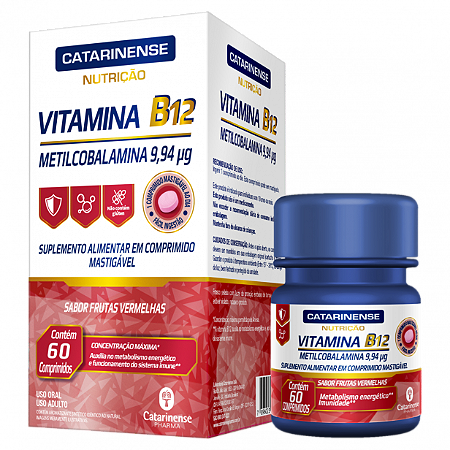 VITAMINA B12 FRUTAS VERMELHAS CATARINENSE NUTRIÇÃO 60 COMP MASTIGÁVEIS