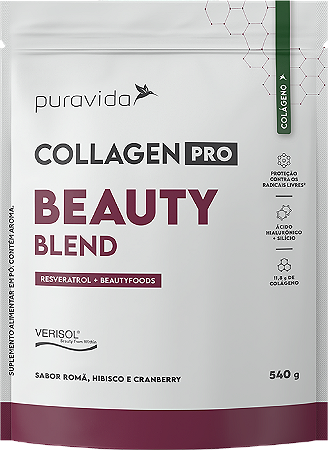 COLLAGEN PRO BEAUTY BLEND SABOR ROMÃ, CHÁ DE HIBISCO E CRANBERRY 540G PURA VIDA