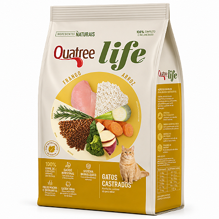 Ração Quatree Life para Gatos Castrados Sabor Frango e Arroz