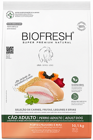 Ração Seca Biofresh Mix de Carne, Frutas, Legumes e Ervas Frescas Cães Adultos de Raças Pequenas e Minis