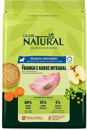Ração Guabi Natural Adulto Porte Mini e Pequeno Sabor Frango & Arroz Integral