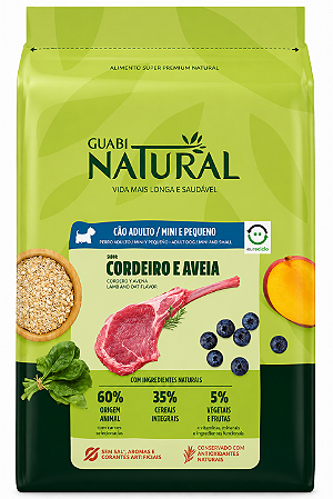 Ração Guabi Natural Adulto Porte Mini e Pequeno Sabor Cordeiro & Aveia