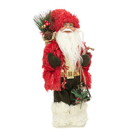 Papai Noel Boneco 30cm Enfeite Luxo Botas Esquimo Decoracao Natalina Adorno Vermelho Dourado